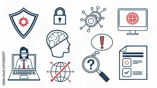 Digital Security Icons for Data Protection Online Privacy Cyber Threats Risk Management and IT Compliance Vector