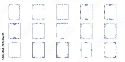 Collection of Decorative Blue and White Ornamental Borders and Frames