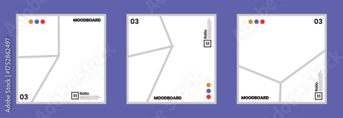 Set of 3 panel comic style moodboard design with color palette and square 1:1 ratio