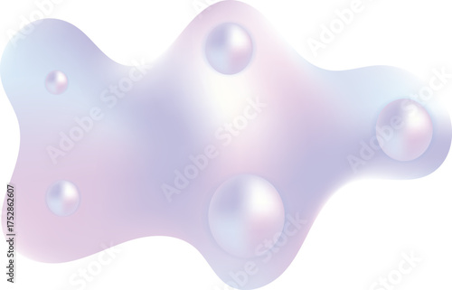 Iridescent Fluid Shape with Spheres on White Background