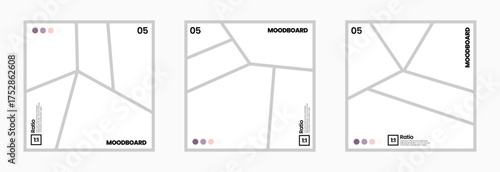 Vector 5 panel comic layout moodboard with color palette and square grid