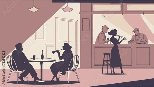 Elegant Jazz Club with Live Music and Singer. Retro Nightlife Entertainment for Adults and Couples