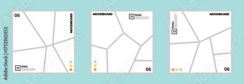 Set of comic style 6 panel moodboard design with color palette and 1:1 ratio
