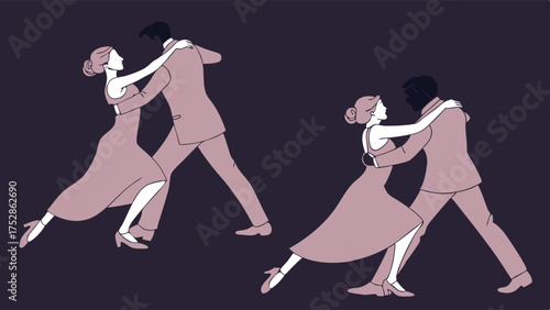 Passionate Tango Dancers Illustration Elegant Couples Dancing Romantic Partnership Lifestyle Event Web Design Marketing Graphic