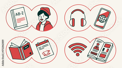 E-learning and Digital Education Icons. Online Study Resources, Planning, and Global Connectivity for Modern Learners.