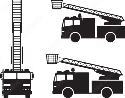 Silhouette Illustrations of Fire Trucks With Ladders Raised Up and Down 130 Characters