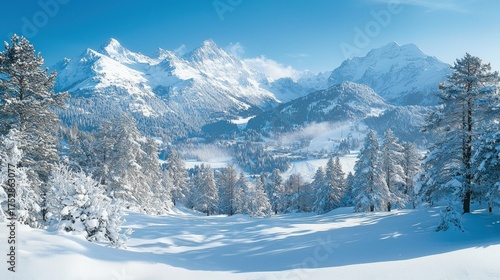 Wallpaper Mural Snowy Winter Wonderland - Majestic Mountains and Frosty Trees. Torontodigital.ca