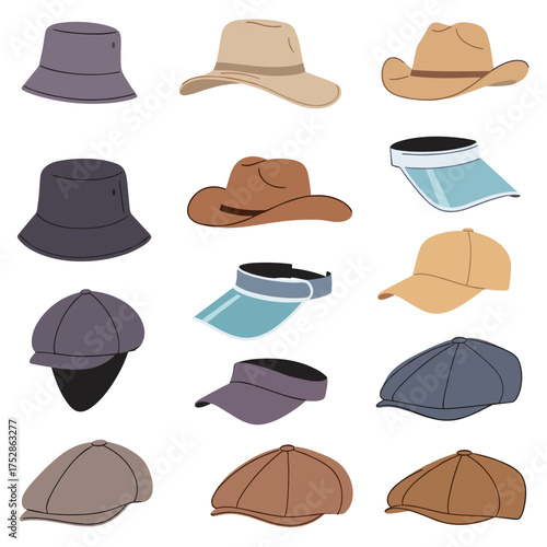 A variety of headwear options for different occasions and styles.