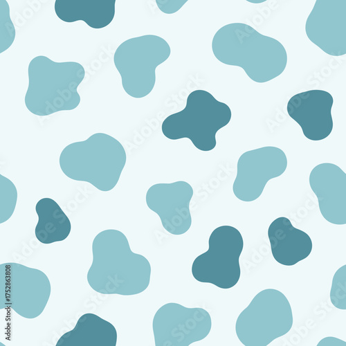 Abstract playful organic shapes with a calming blue green color palette creating a whimsical pattern.