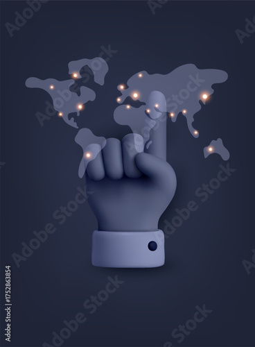 Hand pointing to glowing user icon, emphasizing interactive choice and selection in digital applications. 3D Vector Web Illustration.