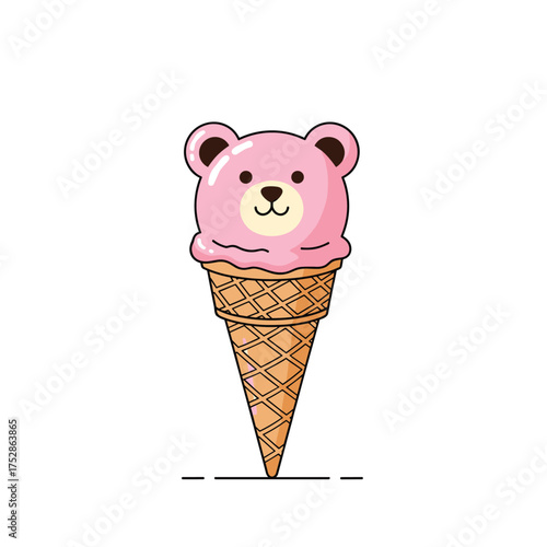 A delightful strawberry ice cream cone shaped like a cute bear.