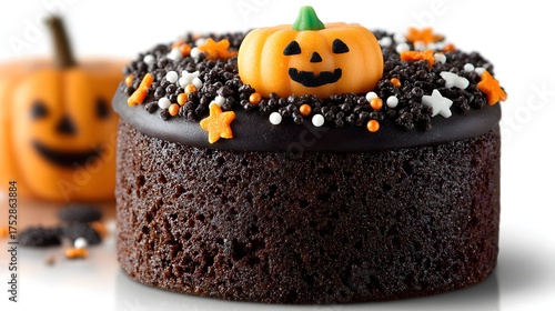 Wallpaper Mural Mini chocolate cake topped with Halloween sprinkles and a small fondant jack-o’-lantern, isolated on white background Torontodigital.ca