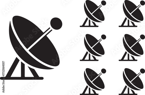 Satellite Dish Antenna Vector Illustration Set Isolated on Transparent Background for Telecommunication Technology and Communication