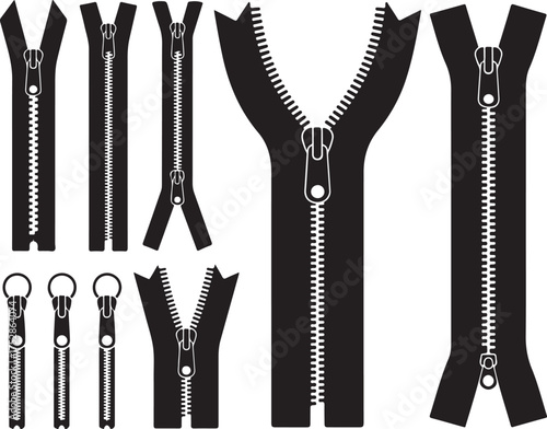 Zipper Vector Illustration Set Isolated on Transparent Background for Fashion Clothes Bag and Garment Design Element