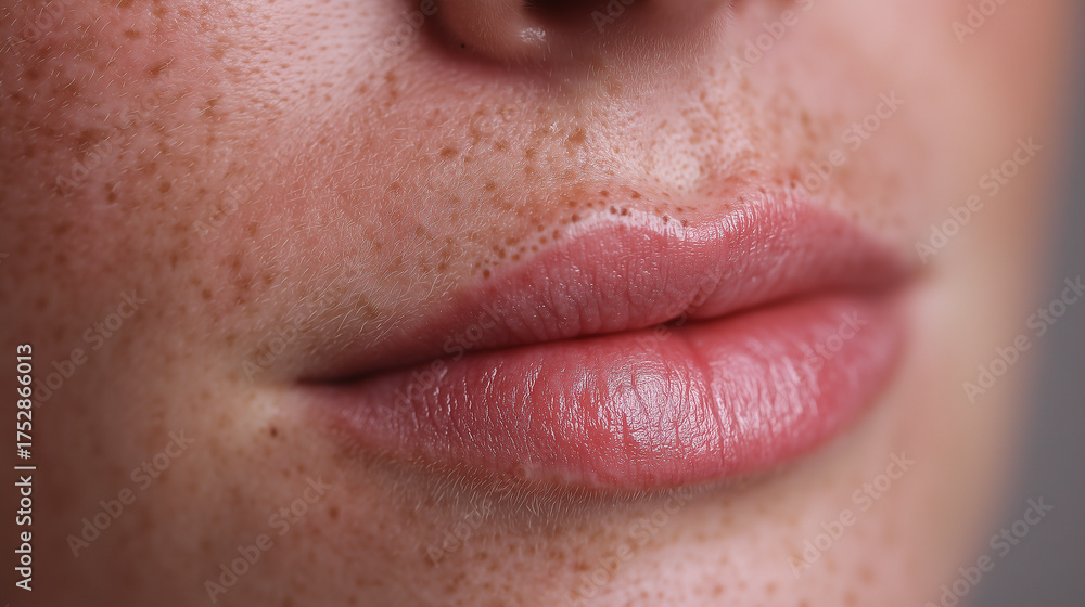 Obraz premium Close-up of dotted lines around the lips before enhancement