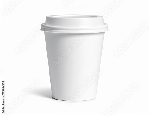 Wallpaper Mural Blank Cylindrical Paper Cup Mockup with Lid: Isolated on White. Food & Beverage Packaging, Catering Branding Torontodigital.ca