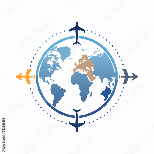 World Map with Airplanes Illustrating Global Travel.