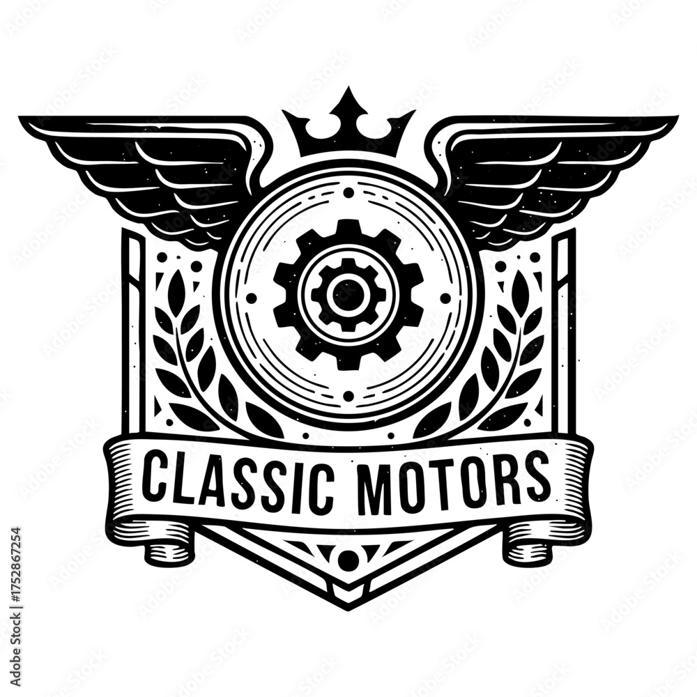 Obraz premium Vintage Classic Motors Car Emblem Engraving Vector Illustration