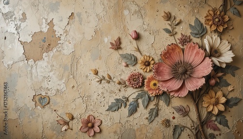 Elegant floral arrangement on textured background in muted tones offers delicate beauty