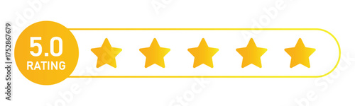 customer feedback rating icon with golden stars. flat vector illustration of five star reviews for app, web, and business design. quality score symbol, isolated gold star icons in modern minimal style
