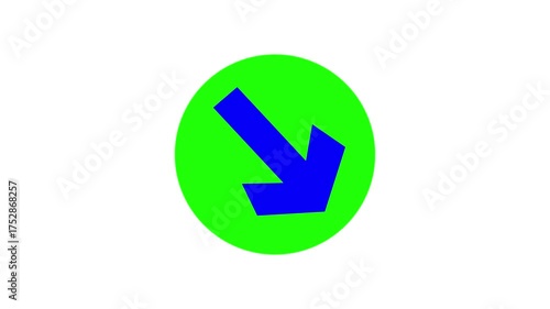 Blue color right side arrow in green round. Loop Animation direction concept arrow icon concept on white background.