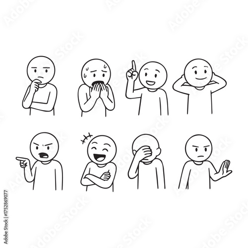 WebCartoon emotion icon set with expressive gestures and actions
