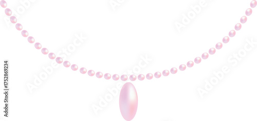 Pink Pearl Necklace with Oval Pendant on White Background