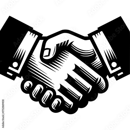Handshake Illustration: A monochromatic illustration showcases a firm handshake, a timeless symbol of agreement, partnership, and the forging of new relationships. 