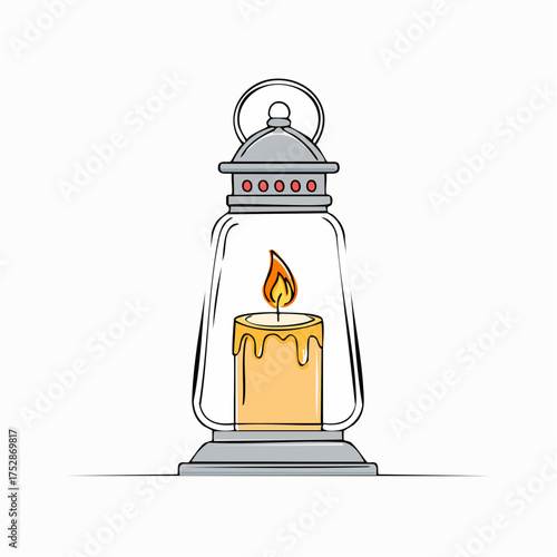 Vintage oil lamp lantern vector - classic kerosene lamp with flame illustration