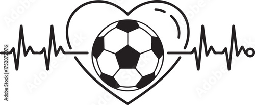Love for soccer and heartbeat line illustration on transparent background vector flat design suitable for football themed designs in black color