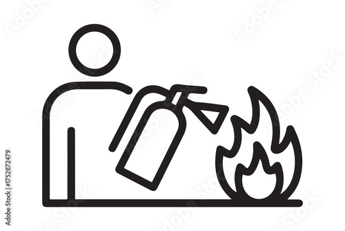 Extinguisher, fire icon. Simple pictogram of human and fire icons for ui and ux, website or mobile application. one line Icon drawing with white background