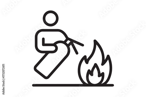 Extinguisher, fire icon. Simple pictogram of human and fire icons for ui and ux, website or mobile application. one line Icon drawing with white background