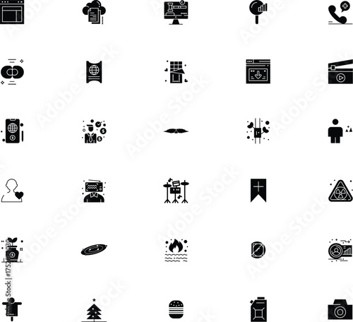 Collection of various black silhouette icons representing diverse concepts and objects