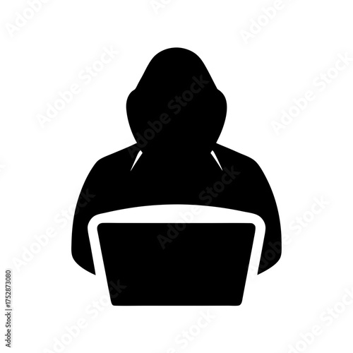 Anonymous hacker silhouette working on laptop representing cybercrime and digital security concepts