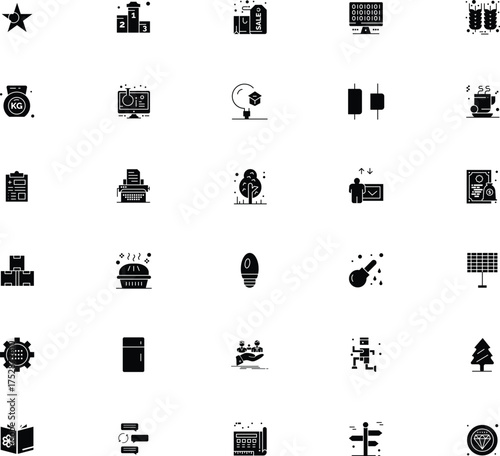 Collection of various black silhouette icons representing diverse concepts