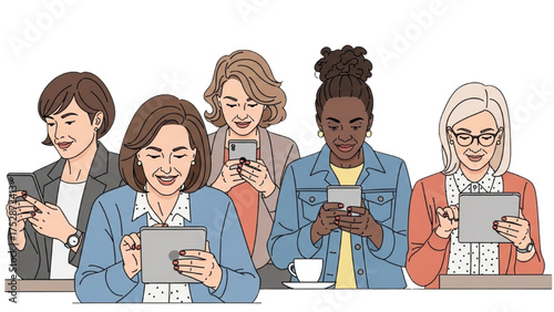 Diverse Group of Women Using Mobile Devices Connecting & Communicating Digitally