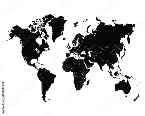 World Map Silhouette Illustration Featuring Geographical Borders and Landmasses for Cartography Projects and Educational Visuals
