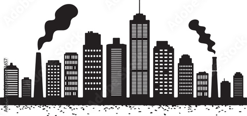 City Skyline Silhouette Featuring Urban Landscape with Skyscrapers and Industrial Chimneys on Transparent Backdrop for Design Elements