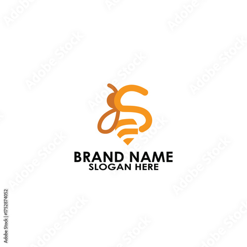 Letter S Bee Logo Design, Modern Custom Typography with Honey Bee Concept