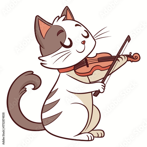 Cute cartoon cat playing violin with happy expression music performance concept isolated on transparent background