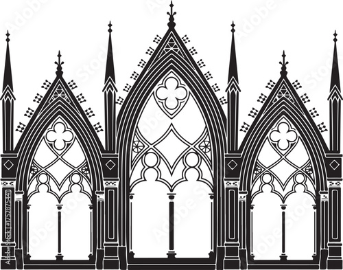 Gothic Architecture with Intricate Arched Windows and Spires