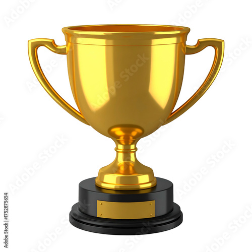 Gleaming golden trophy with handles on black base, ready for winner presentation