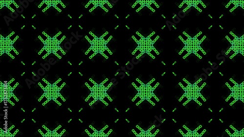  沢山のドットがパターンで動くサイバー背景アニメーション（緑）