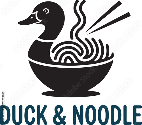 Duck and noodle logo isolated on white background for restaurant and food business