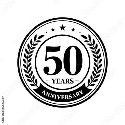 50th Anniversary Laurel Wreath Badge Engraving Vector Illustration