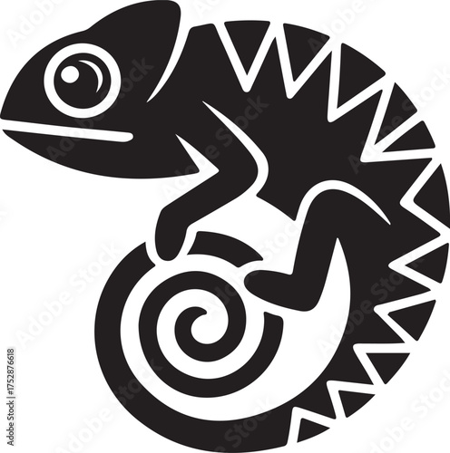 Silhouette of a chameleon with tribal pattern isolated on white background reptile art