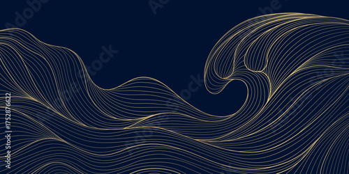 Elegant Japanese vector pattern, flowing wave lines, abstract sea texture, traditional Asian art. Modern wallpaper, textile print, poster.
