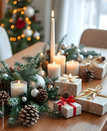 christmas tree with gifts and decorations