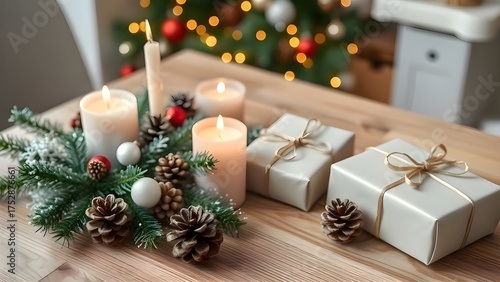 christmas tree with gifts and decorations