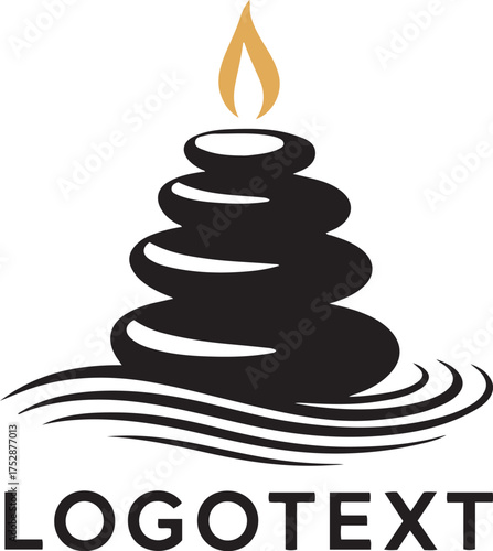 Zen stones logo with flame on top for spa, massage, and wellness center isolated